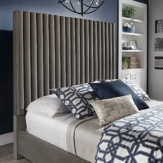 صورة ڤيلينا سرير خشب طبيعي – لوح رأس مبطن