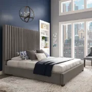 صورة ڤيلينا سرير خشب طبيعي – لوح رأس مبطن