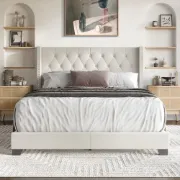 صورة سرير إڤانا خشب طبيعي – بتصميم لوح رأس منجد