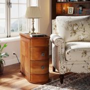 Picture of Rico Natural Wood Side Table – Rounded Design with Dual Drawers