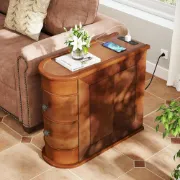 Picture of Rico Natural Wood Side Table – Rounded Design with Dual Drawers
