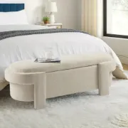 Picture of Eliza Natural Wood Upholstered Storage Bench – Curved Design