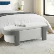 Picture of Eliza Natural Wood Upholstered Storage Bench – Curved Design