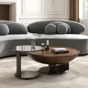 صورة طقم طاولات أوربيتا – تصميم وعاء من الخشب الطبيعي مع طاولة جانبية زجاجية