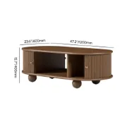 صورة طاولة قهوة توندو بيضاوية – خشب طبيعي مع تخزين وأرجل دائرية