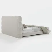 صورة السرير المُنجّد “كلوديل” بقاعدة من الخشب الطبيعي – بتصميم منحنيات ناعمة