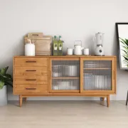 Picture of Harver Sliding Glass Sideboard – Natural Wood with Drawers