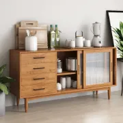 Picture of Harver Sliding Glass Sideboard – Natural Wood with Drawers