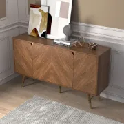 Picture of Zovaya Natural Wood Sideboard – Herringbone Doors with Brass Accents