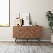 Picture of Zovaya Natural Wood Sideboard – Herringbone Doors with Brass Accents
