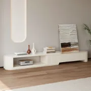 صورة وحدة تلفاز آرڤيا  قابلة للتوسيع – تصميم منحني بسيط من الخشب الطبيعي