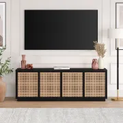 Picture of Ravena Woven-Panel TV Unit – Four Doors, Natural Wood