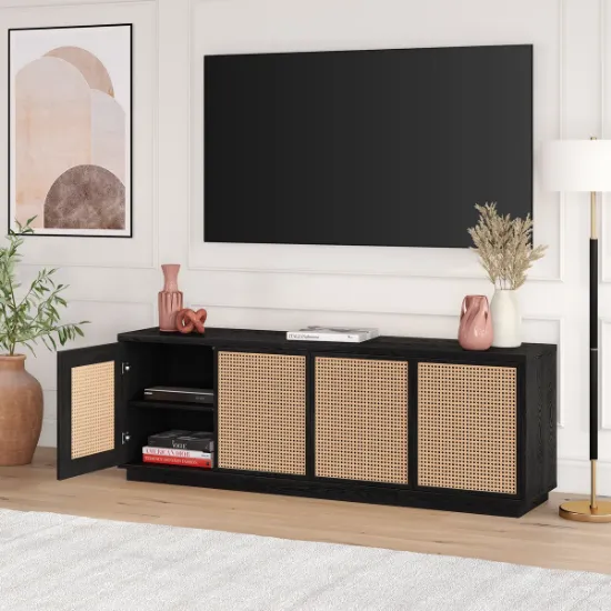 Picture of Ravena Woven-Panel TV Unit – Four Doors, Natural Wood