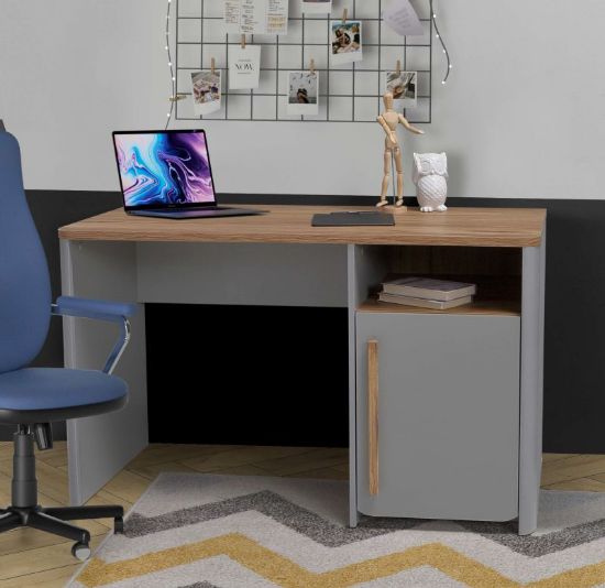 Picture of Séna Modern Desk with Storage Cabinet & Open Shelf – Natural Wood