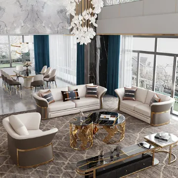 Aveline Sofa Set – 3-Seater Sofa & 2 Armchairs with Elegant Gold Accents Aveline Sofa Set – 3-Seater Sofa & 2 Armchairs with Elegant Gold Accents