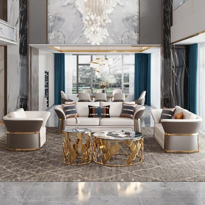 Aveline Sofa Set – 3-Seater Sofa & 2 Armchairs with Elegant Gold Accents