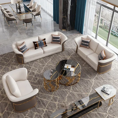 Aveline Sofa Set – 3-Seater Sofa & 2 Armchairs with Elegant Gold Accents