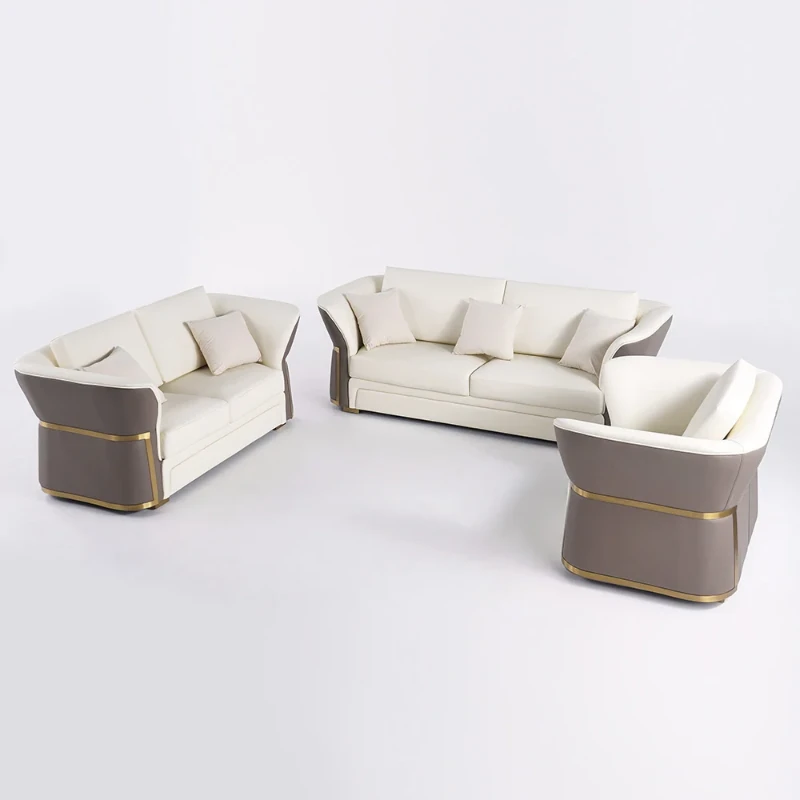 Aveline Sofa Set – 3-Seater Sofa & 2 Armchairs with Elegant Gold Accents