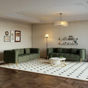 Verdi Sofa Set – Two Sofas in Modern Design made of Natural Wood with Gold Legs Verdi Sofa Set – Two Sofas in Modern Design made of Natural Wood with Gold Legs