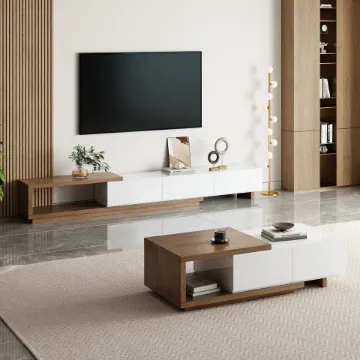 Marcel – Extendable TV Unit & Coffee Table Set made of Natural Wood Marcel – Extendable TV Unit & Coffee Table Set made of Natural Wood