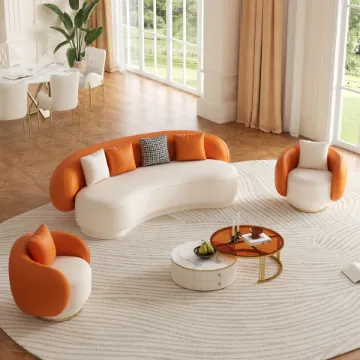 Aurélie Sofa Set – Curved Sofa & 2 Armchairs with Modern Design and Swivel Base Aurélie Sofa Set – Curved Sofa & 2 Armchairs with Modern Design and Swivel Base