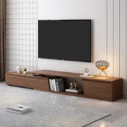 Noctis – Natural Wood TV Stand with Round Coffee Tables