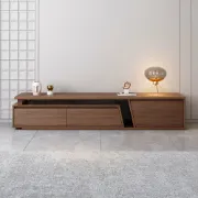 Noctis – Natural Wood TV Stand with Round Coffee Tables