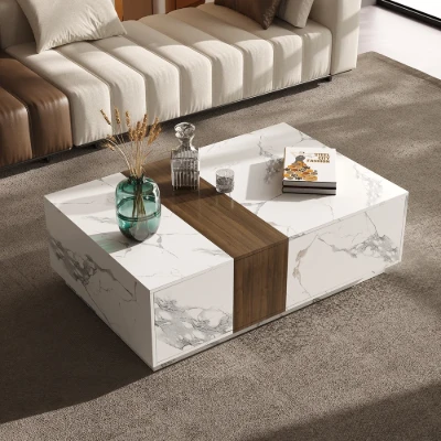 Marquina – Natural Wood TV Unit with Marble-Effect Finish and Matching Coffee Table