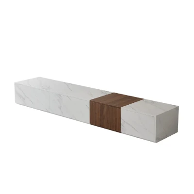 Marquina – Natural Wood TV Unit with Marble-Effect Finish and Matching Coffee Table