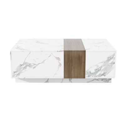 Marquina – Natural Wood TV Unit with Marble-Effect Finish and Matching Coffee Table
