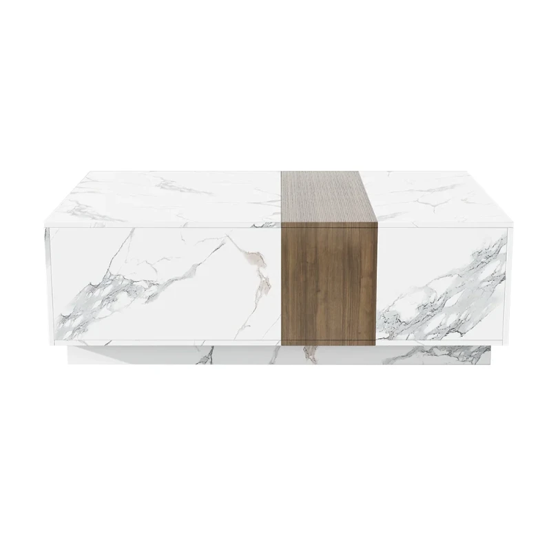 Marquina – Natural Wood TV Unit with Marble-Effect Finish and Matching Coffee Table