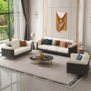 Diora – Sofa Set of Two Sofas & One Armchair with Natural Wood Frame and Gold Stainless-Steel Legs