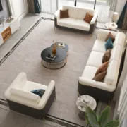 Diora – Sofa Set of Two Sofas & One Armchair with Natural Wood Frame and Gold Stainless-Steel Legs