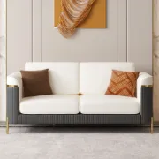 Diora – Sofa Set of Two Sofas & One Armchair with Natural Wood Frame and Gold Stainless-Steel Legs