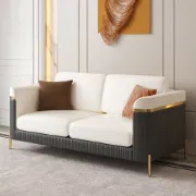 Diora – Sofa Set of Two Sofas & One Armchair with Natural Wood Frame and Gold Stainless-Steel Legs
