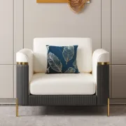 Diora – Sofa Set of Two Sofas & One Armchair with Natural Wood Frame and Gold Stainless-Steel Legs