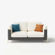 Diora – Sofa Set of Two Sofas & One Armchair with Natural Wood Frame and Gold Stainless-Steel Legs