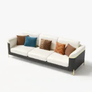 Diora – Sofa Set of Two Sofas & One Armchair with Natural Wood Frame and Gold Stainless-Steel Legs