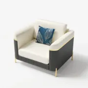 Picture of Diora – Sofa Set of Two Sofas & One Armchair with Natural Wood Frame and Gold Stainless-Steel Legs