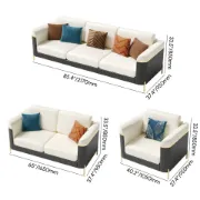 Picture of Diora – Sofa Set of Two Sofas & One Armchair with Natural Wood Frame and Gold Stainless-Steel Legs
