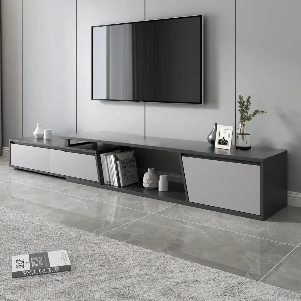 Nerio – Modern TV Unit Set made of Natural Wood with Extendable Design and Multi-Functional Coffee Table
