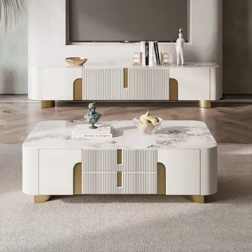 Élivane – Coffee Table & TV Unit Set with Marble and Gold Accents Élivane – Coffee Table & TV Unit Set with Marble and Gold Accents