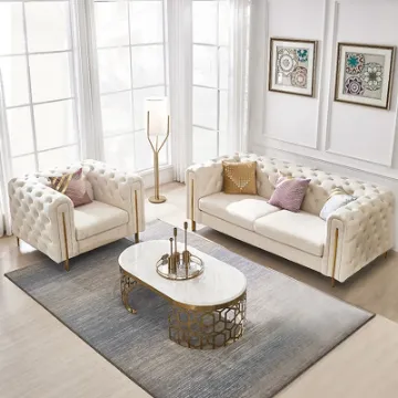 Évianne – Sofa & Armchair Set with Elegant Gold Accents Évianne – Sofa & Armchair Set with Elegant Gold Accents