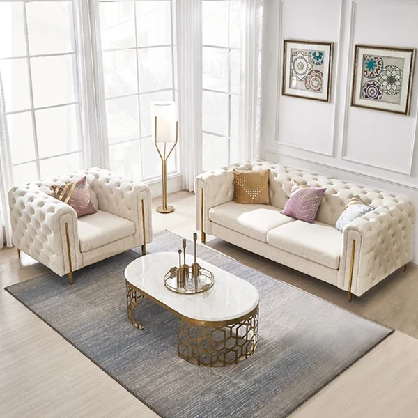 Évianne – Sofa & Armchair Set with Elegant Gold Accents