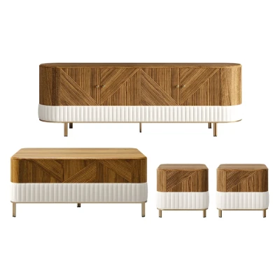 Clairvaux – TV Unit, Coffee Table & Side Table Set in Natural Wood