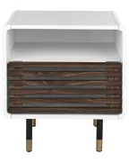 Elvio Modern Bedside Table – Natural Wood with Open Shelf & Drawer