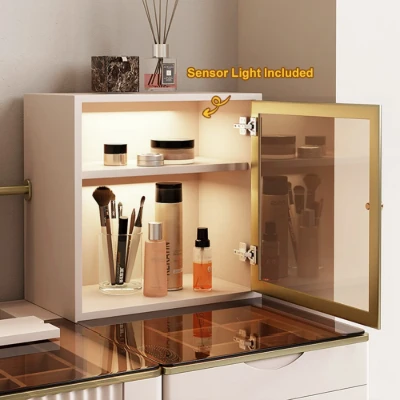 Picture of Marvella Vanity Set – Glass Top with lighting Cabinet and Matching Chair