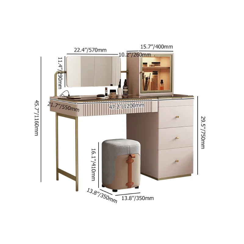 Picture of Marvella Vanity Set – Glass Top with lighting Cabinet and Matching Chair