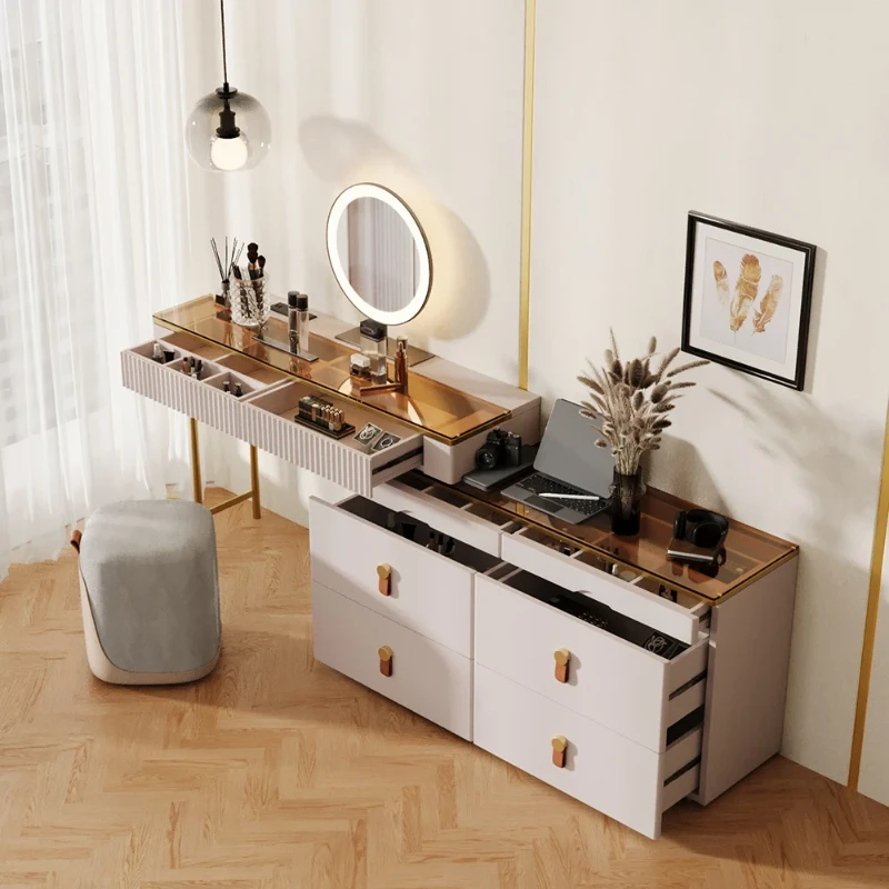 Léonie Vanity Set – Natural Wood with LED Mirror, Chair, and Storage Drawers