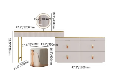 Léonie Vanity Set – Natural Wood with LED Mirror, Chair, and Storage Drawers
